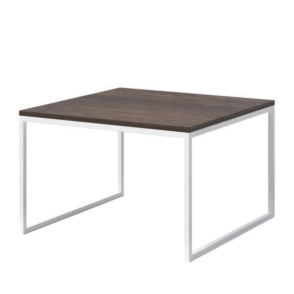 Eco dohányzóasztal sötét tölgyfa asztallappal és fehér fém lábbal, 70 x 70 cm - MESONICA