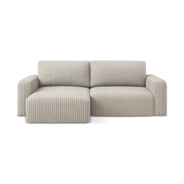 Bézs kordbársony kinyitható-tárolóhelyes sarokkanapé (bal oldali-heverő résszel) Kona – Makamii