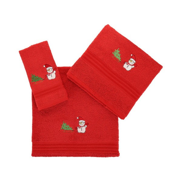 Snowy 3 részes piros karácsonyi kéztörlő szett - Confetti