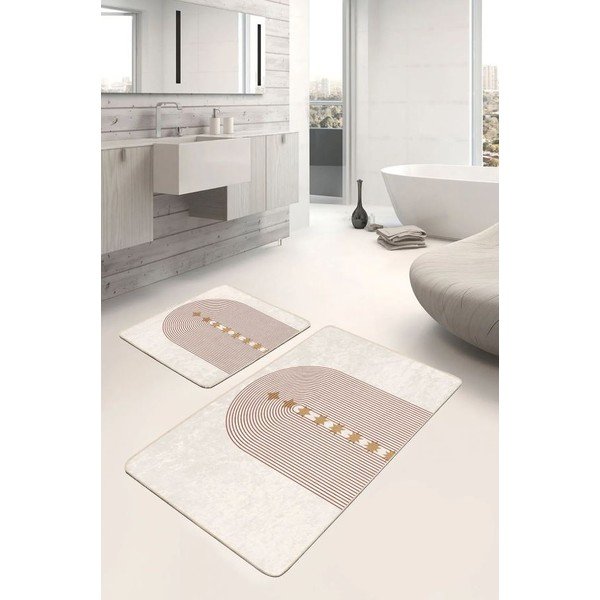 Bézs bársony fürdőszobai kilépő szett 2 db-os 60x100 cm – Mila Home-image-4