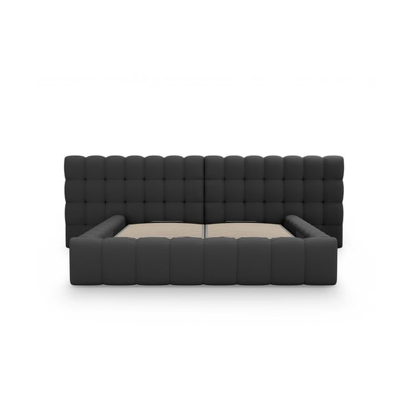 Fekete kárpitozott ágyneműtartós franciaágy ágyráccsal 200x200 cm Mamaia – Micadoni Home-image-4