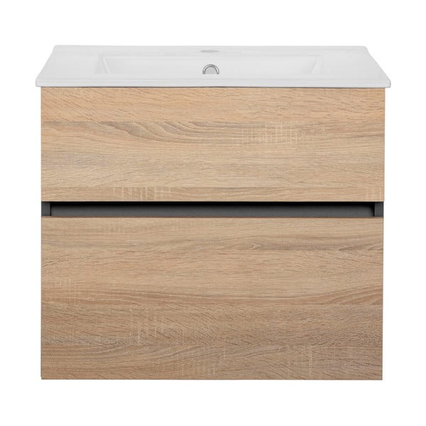 Natúr színű fali szekrény mosdókagyló nélkül, tölgyfa dekorral 60x52 cm Wisla – Støraa-image-2