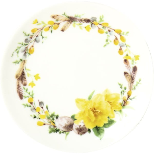 Sárga-fehér desszertes porcelán tányér ø 10 cm Helene – IHR