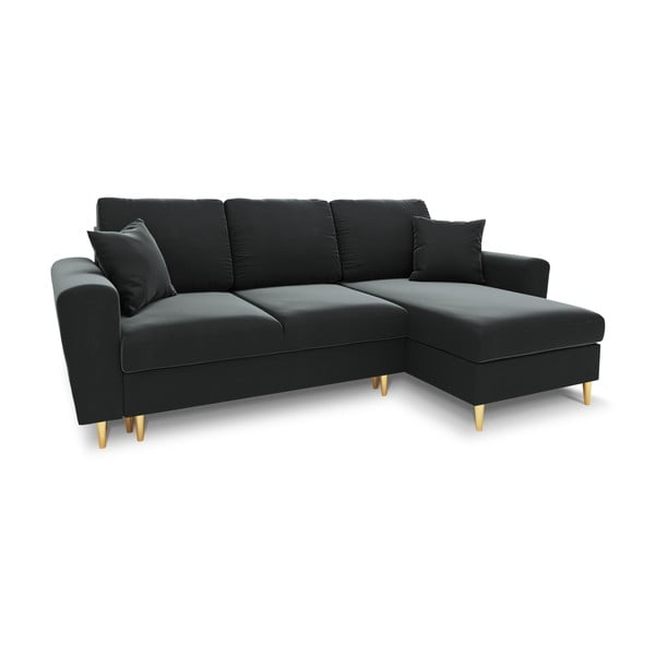Sötétszürke bársony kinyitható tárolóhelyes sarokkanapé Kyoto – Cosmopolitan Design