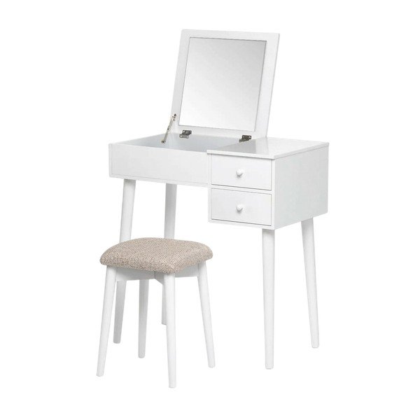 Beauty fehér fésülködőasztal tükörrel, ékszertartóval és 2 fiókkal - Chez Ro