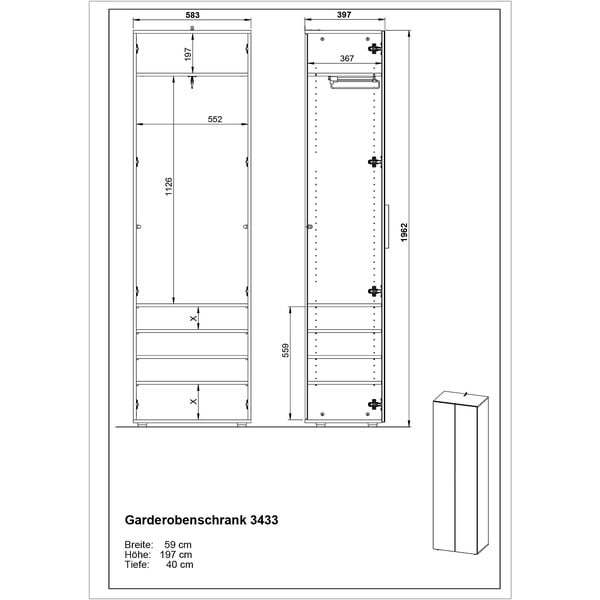 Szürke ruhásszekrény 59x197 cm Genova - Germania-image-3
