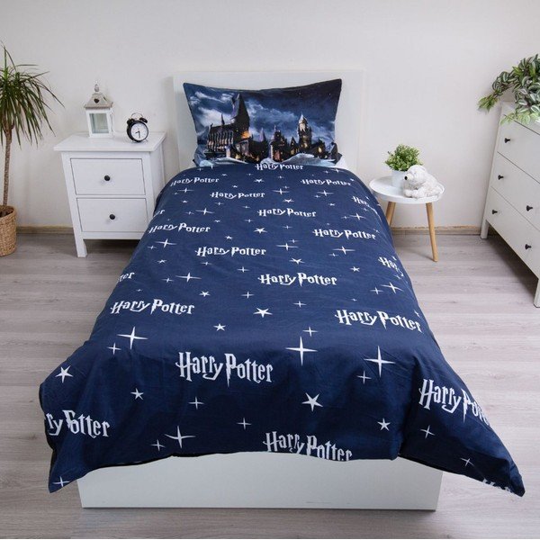 Sötétkék-szürke egyszemélyes mikroszálas gyerek ágyneműhuzat 140x200 cm Harry Potter "Hogwarts Night" – Jerry Fabrics-image-2