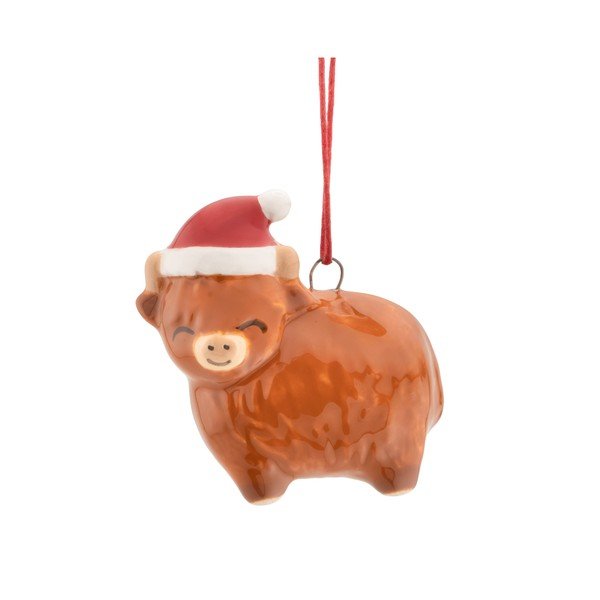 Kerámia karácsonyfadísz 4,5 cm Highland Cow – Sass & Belle