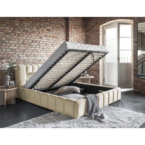 Bézs kárpitozott ágyneműtartós franciaágy ágyráccsal 160x200 cm Lamica – ELTAP-image-3