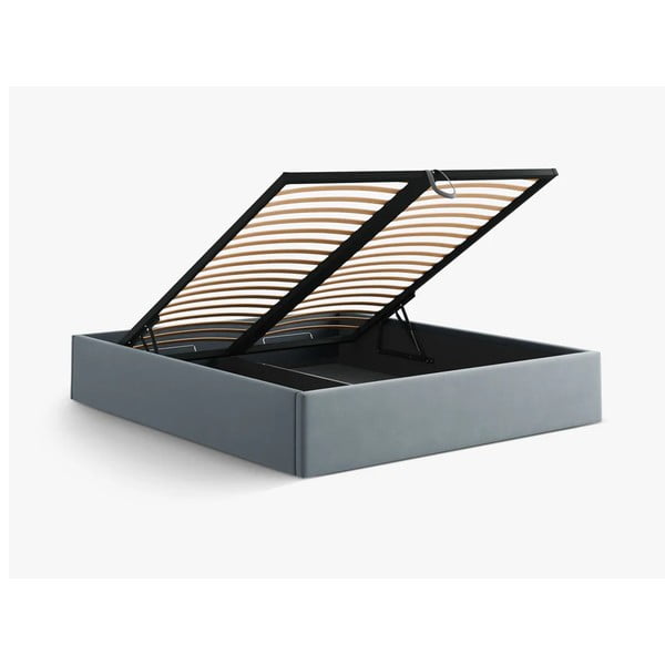 Világoskék kárpitozott ágyneműtartós-ágytámla nélkül franciaágy ágyráccsal 180x200 cm Susan – Micadoni -image-3