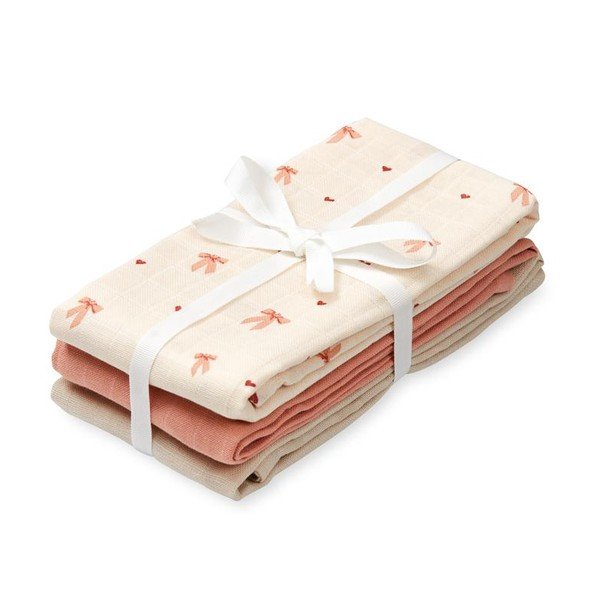Rózsaszín-bézs muszlin pelenka készlet 3 db-os 70x70 cm Bows – Cam Cam Copenhagen