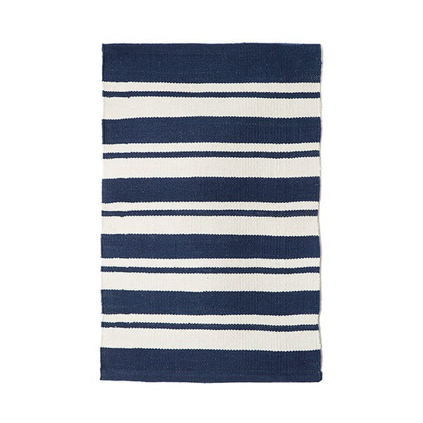 Navy Stripes kék kézzel szőtt pamut szőnyeg, 60 x 90 cm - Pipsa