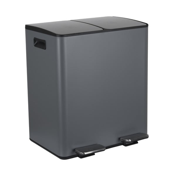 Sötétszürke acél szelektív pedálos szemetes 2x20 l   Aliya – Spirella