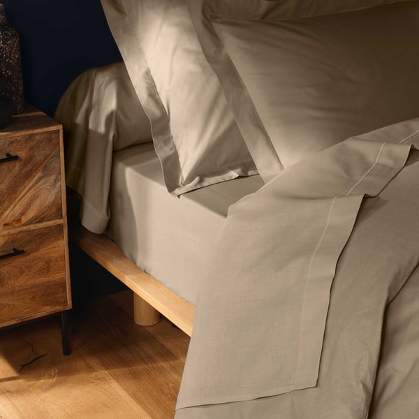 Világosbarna gumis pamut lepedő 160x200 cm Lina – douceur d'intérieur-image-2