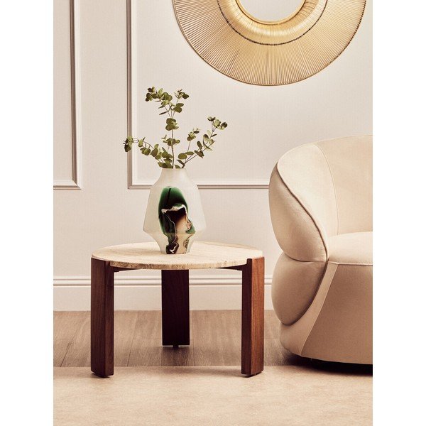 Barna-világos natúr színű kerek dohányzóasztal márvány asztallappal ø 60 cm Palermo – Premier Housewares-image-1