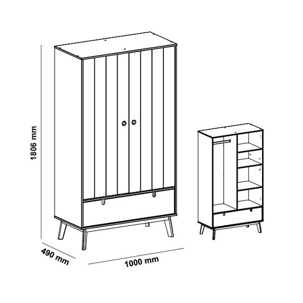 Kiara szürke gyerek ruhásszekrény borovi fenyő lábakkal - Marckeric-image-4