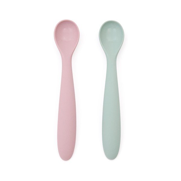Rózsaszín-türkiz műanyag-szilikon gyerek kanál szett 2 db-os Lili – Kave Home