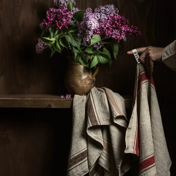 Len konyharuha 40x65 cm Beige Stripe Vintage – Linen Tales-image-1