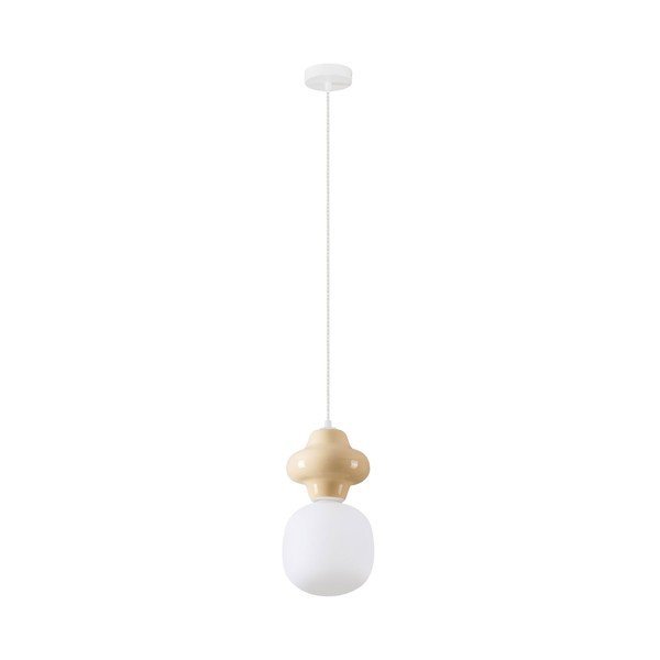 Fehér-krémszínű kerámia függőlámpa üveg búrával ø 18 cm Clio – Nova Luce