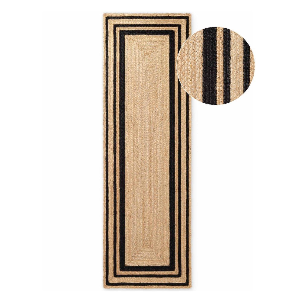 Fekete-natúr színű kétoldalas-kézi szövésű juta futószőnyeg 70x200 cm Jutta – Hanse Home