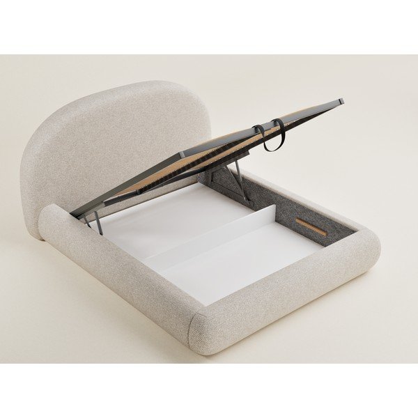 Krémszínű kárpitozott ágyneműtartós franciaágy ágyráccsal 140x200 cm Maumere – Maison de Rêve-image-3