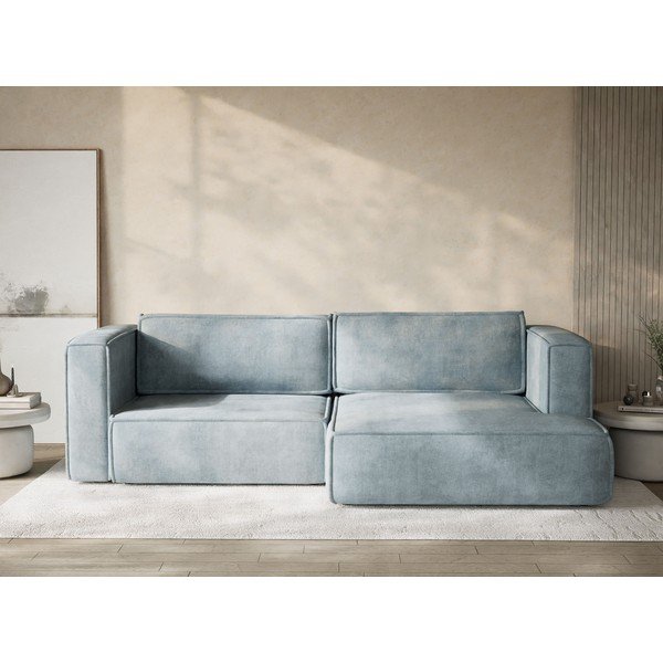 Világoskék zsenília kinyitható-tárolóhelyes sarokkanapé (jobb oldali-heverő résszel) Velto – Maison de Rêve-image-1