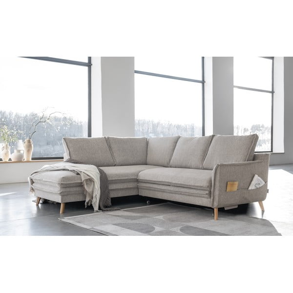 Bézs kinyitható sarokkanapé (bal oldali) Charming Charlie – Miuform-image-3