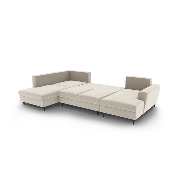 Bézs bársony kinyitható tárolóhelyes sarokkanapé (bal oldali-U alakú) Kyoto – Cosmopolitan Design-image-3