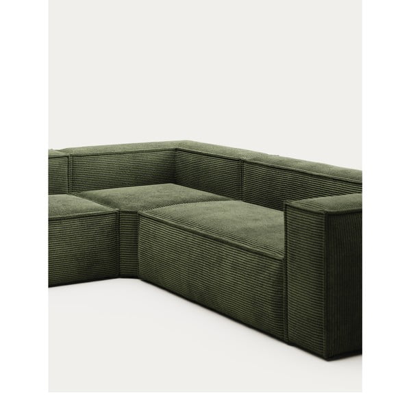 Zöld kordbársony sarokkanapé Blok – Kave Home-image-1