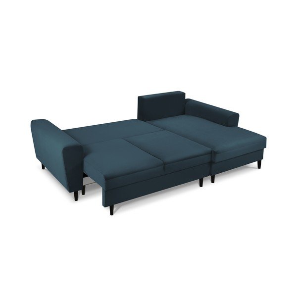 Sötétkék kordbársony kinyitható tárolóhelyes sarokkanapé (jobb oldali-heverő résszel) Kyoto – Cosmopolitan Design-image-2