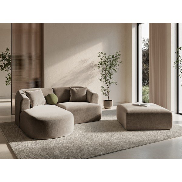 Világosbarna bársony sarokkanapé (bal oldali-heverő résszel) Campi – Cosmopolitan Design-image-1