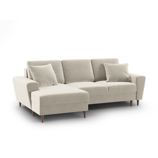 Bézs bársony kinyitható tárolóhelyes sarokkanapé (bal oldali-heverő résszel) Kyoto – Cosmopolitan Design-image-1