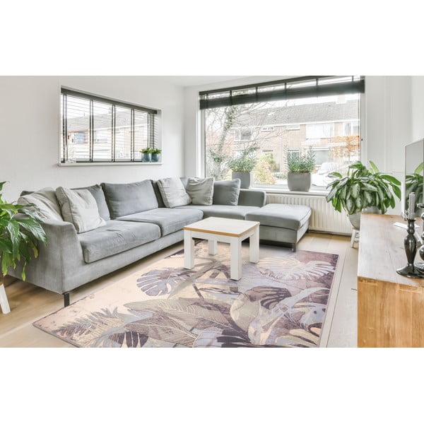 Szürke-krémszínű gyapjú szőnyeg 160x240 cm Plants – Agnella-image-1