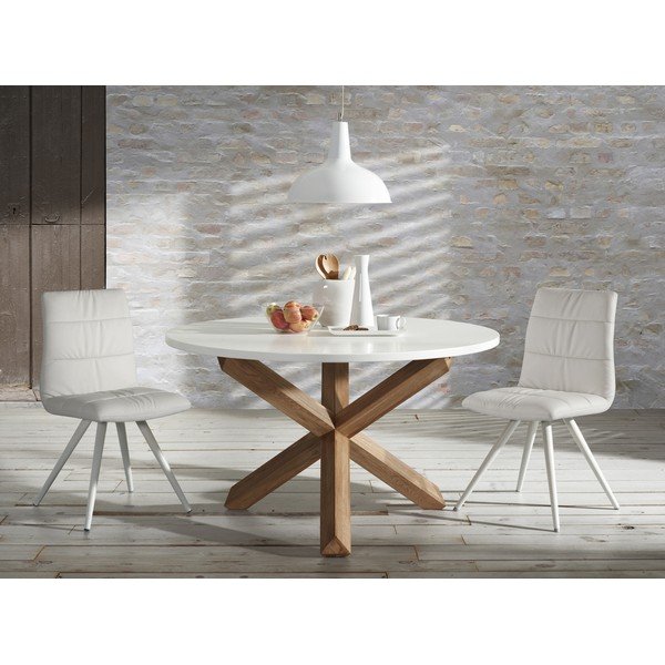 Nori tölgyfa étkezőasztal fehér asztallappal, ø 120 cm - Kave Home-image-4