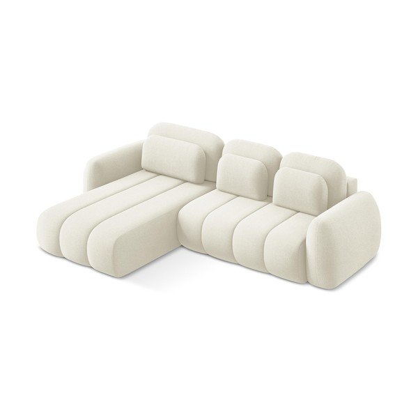 Bézs buklé kinyitható-tárolóhelyes sarokkanapé (bal oldali-heverő résszel) Pele – Makamii-image-2