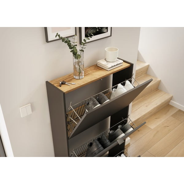 Antracitszürke billenő ajtós cipőtartó 71x127x22 cm Ameca – Germania-image-1