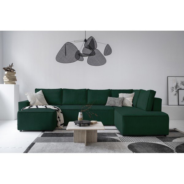 Sötétzöld kordbársony kinyitható sarokkanapé (jobb oldali-U alakú) Brave Dave – Miuform-image-1