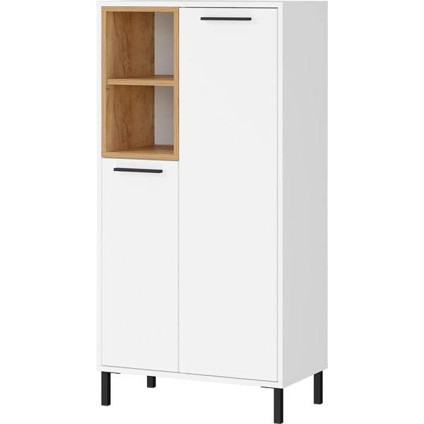 Fehér magas fürdőszoba szekrény tölgyfa dekorral 59x118 cm Loria - Germania-image-1