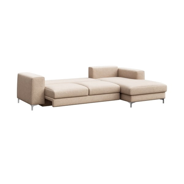 Bézs buklé kinyitható tárolóhelyes sarokkanapé (jobb oldali-heverő résszel) Rene – Rodier-image-3