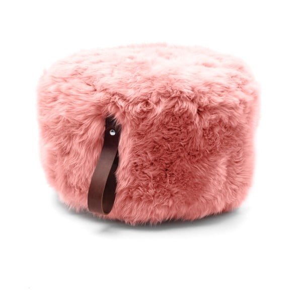 Rózsaszín bárányszőrme puff barna fogantyúval, ⌀ 60 cm - Royal Dream