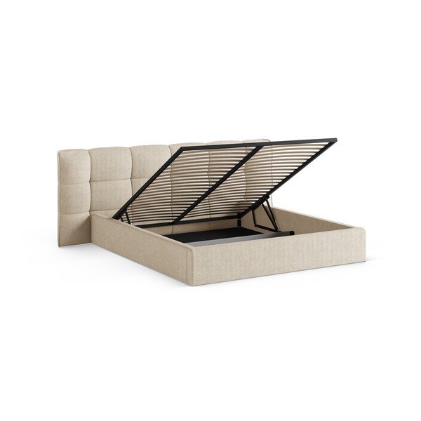 Bézs kárpitozott ágyneműtartós franciaágy ágyráccsal 140x200 cm Eric – Micadoni -image-2