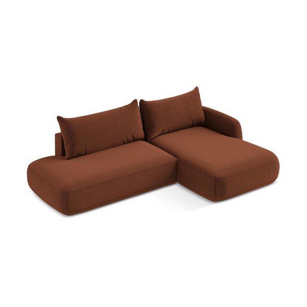 Terrakotta színű kinyitható sarokkanapé (jobb oldali-heverő résszel) Hale – Makamii-image-2
