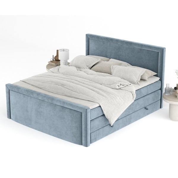 Kék ágyneműtartós boxspring ágy 180x200 cm Lavenda – Maison de Rêve-image-4