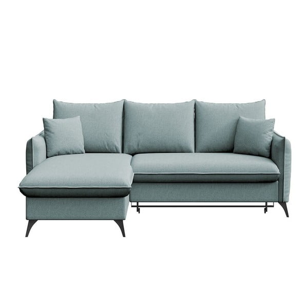 Világoskék kinyitható tárolóhelyes sarokkanapé (bal oldali-heverő résszel) Brim – Rodier