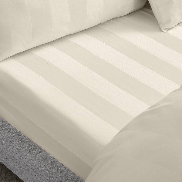 Krémszínű gumis szatén lepedő 185x200 cm So Soft Satin Stripe – Catherine Lansfield-image-1