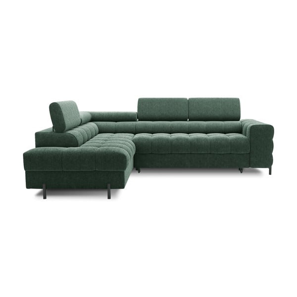 Zöld buklé kinyitható-tárolóhelyes sarokkanapé (bal oldali-L alakú) Ferucce – ELTAP