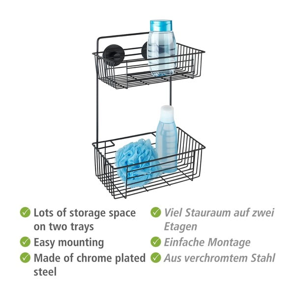 Vacuum-Loc® Pavia fekete fali kétszintes fürdőszobai polc - Wenko-image-2
