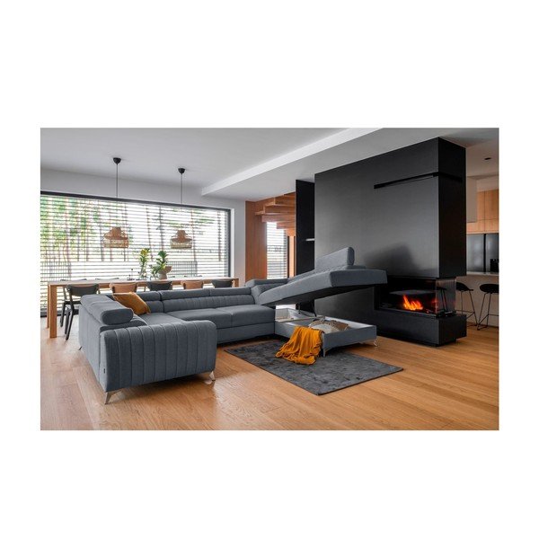 Kék kinyitható-tárolóhelyes sarokkanapé (jobb oldali-U alakú) Louis – ELTAP-image-2