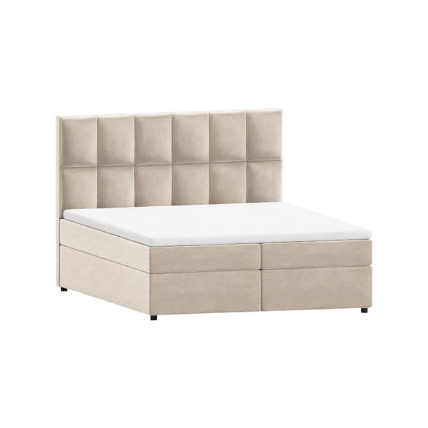 Bézs ágyneműtartós boxspring ágy 200x200 cm Flip – Ropez