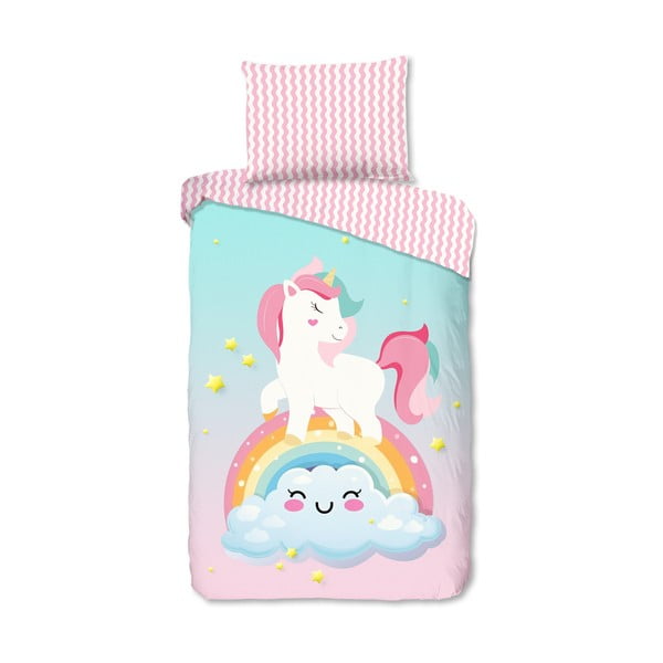 Rózsaszín-türkiz egyszemélyes pamut gyerek ágyneműhuzat 140x200 cm Sweety – Good Morning